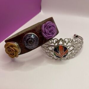 NEW ❤️ Artisan Hand Crafted Leather Bracelet Set w/ Interchangeable Snap Charms